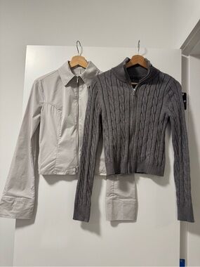 Gray Cable Knit and Zip-Front Tops